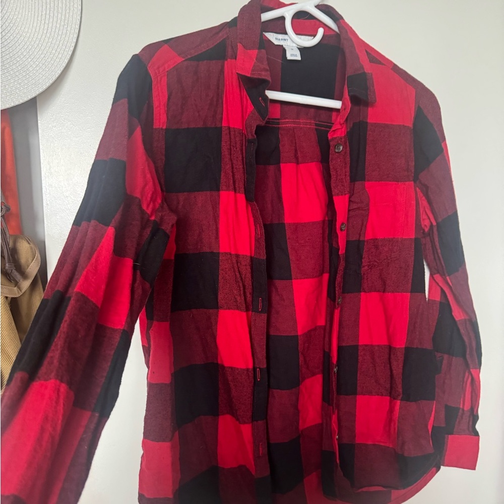 Red and Black Plaid Button-Up Shirt